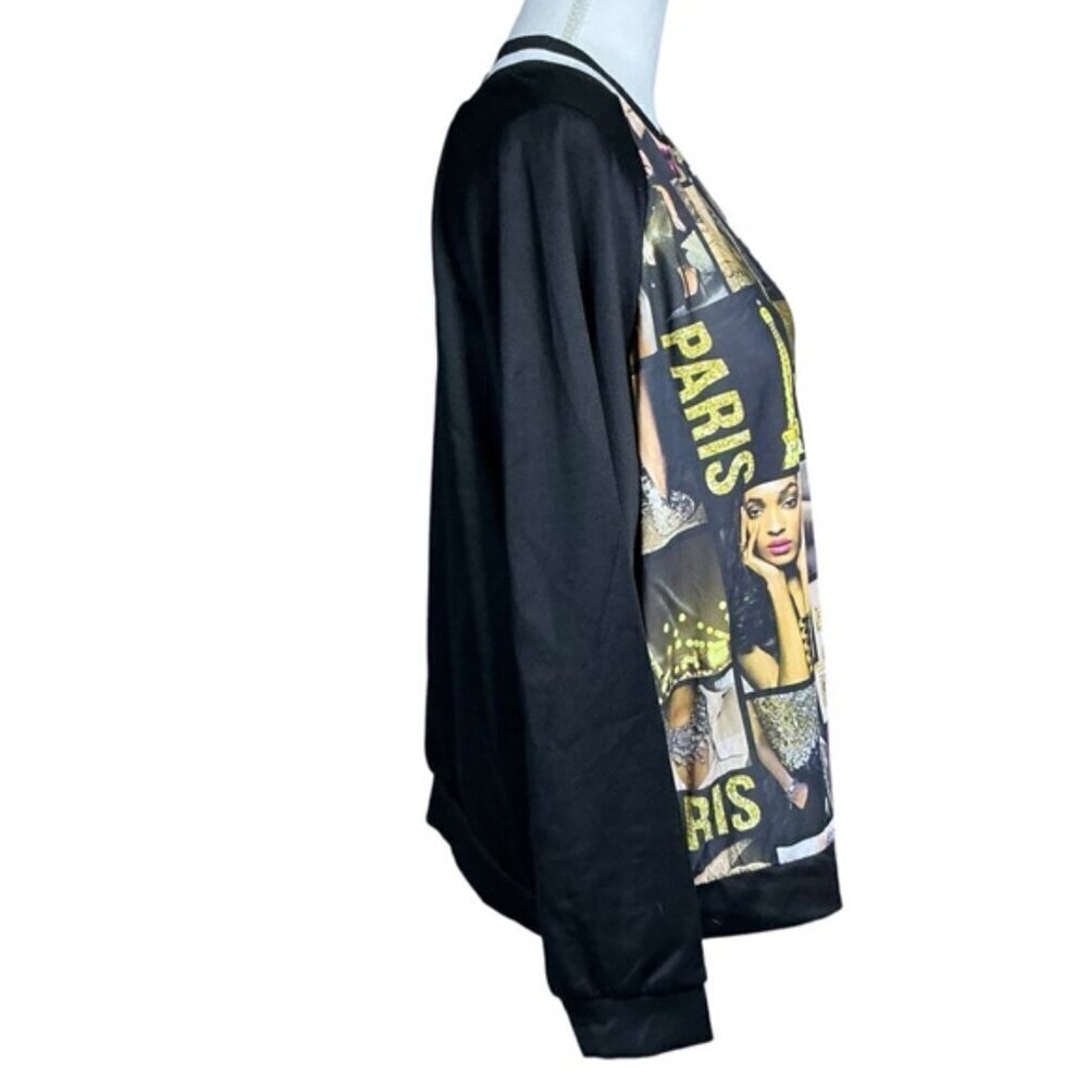 Blush Paris Bomber Jacket Magazine Varsity Zip Up Gold Black Women Large-XLarge - Picture 2 of 15